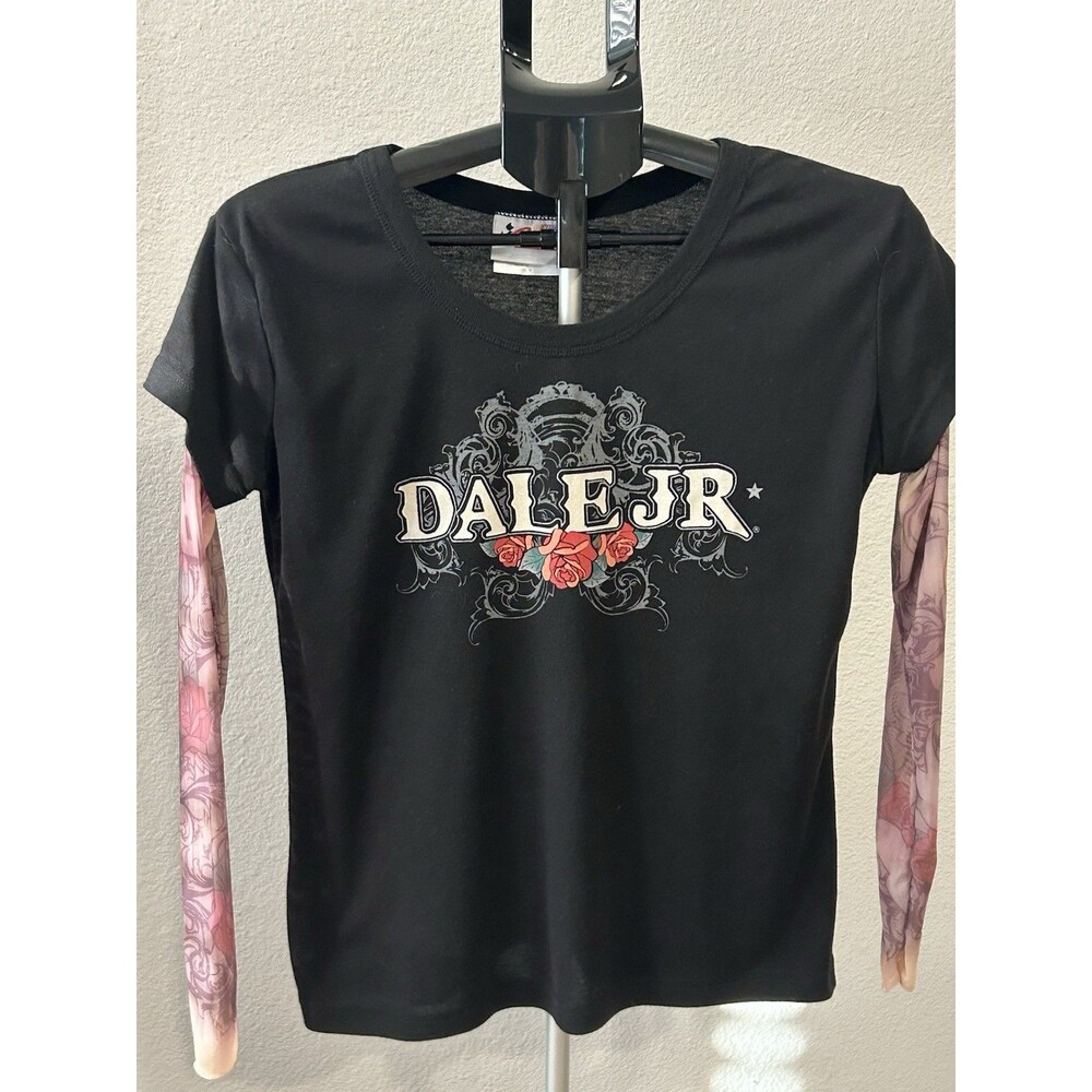 Dale Jr NASCAR Shirt Womens M Chase Authentics Gothic Rose Tattoo Sleeve Tee